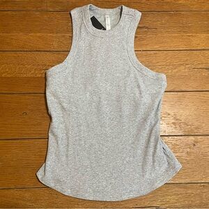 Fabletics Light Gray Ribbed High-Neck Tank.